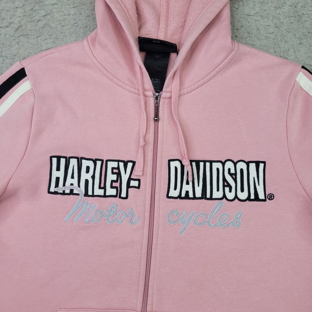 Harley Davidson Hoodie Womens M Pink Full Zip Drawstring Biker Jacket - Picture 2 of 9